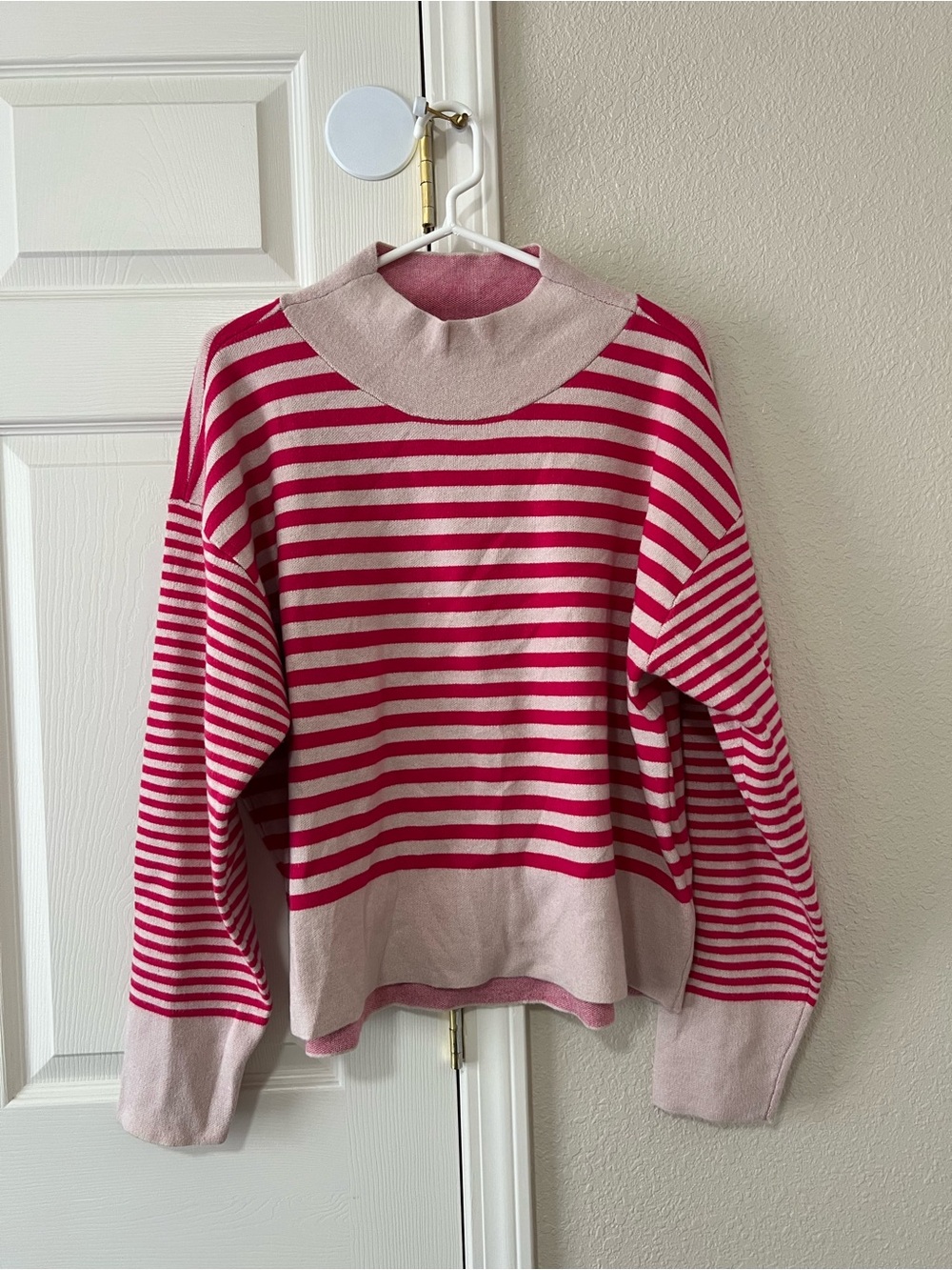 Maeve Anthropologie Carys Mock Neck Sweater Pink Striped XL NWOT